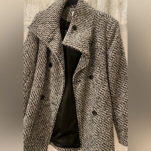 Calvin Klein Black & White Wool Pea Coat